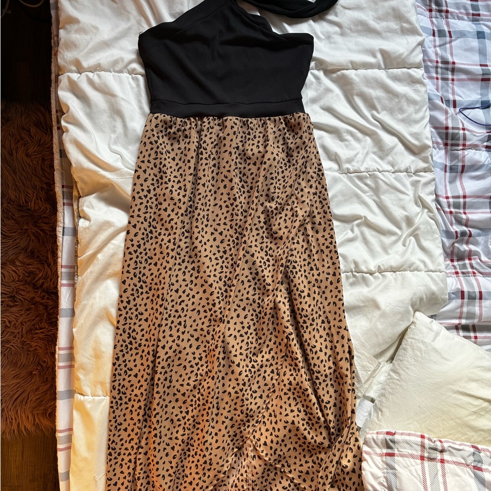 Black and Tan Halter Neck Maxi Dress